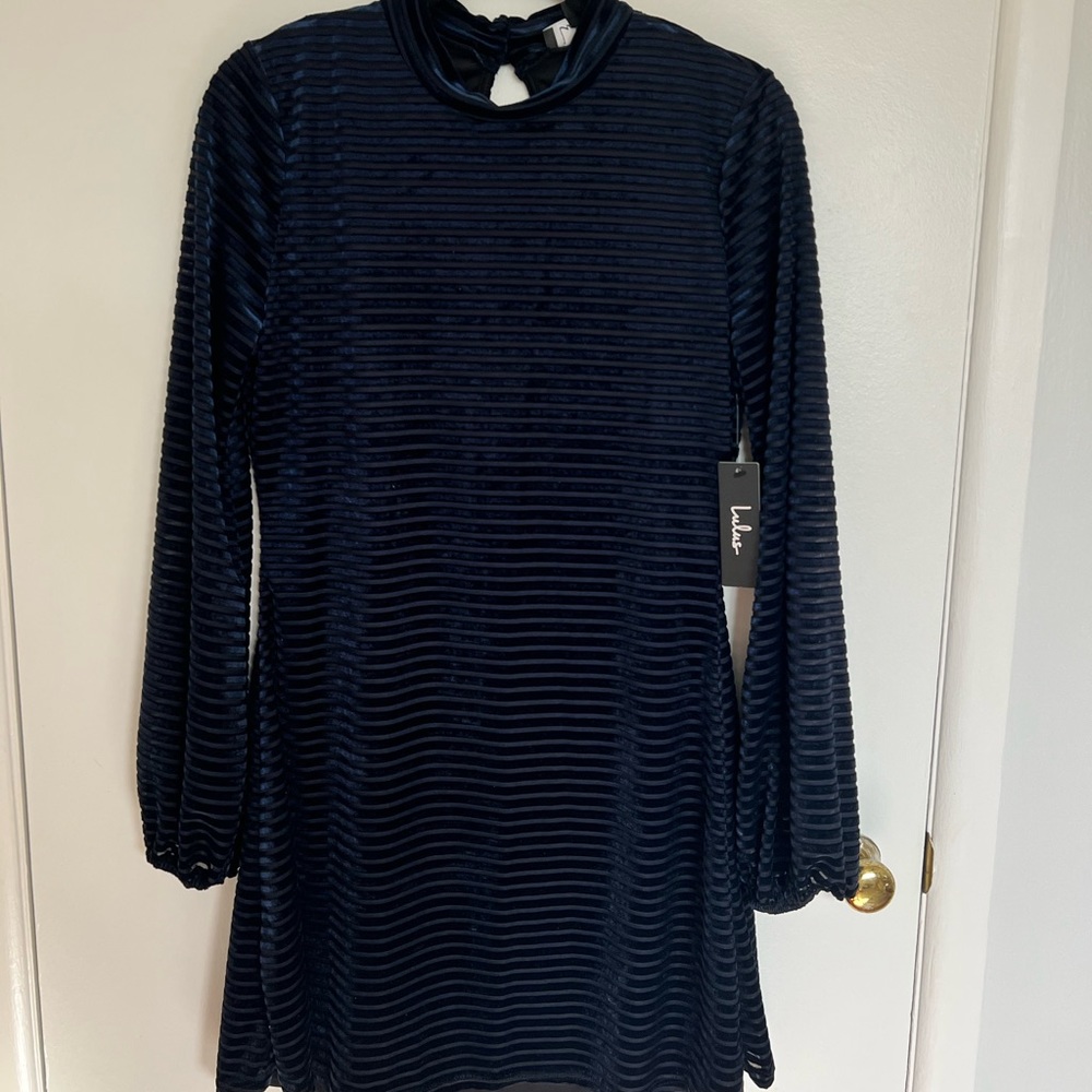 Lulus Navy Velvet Skater Dress - NWT